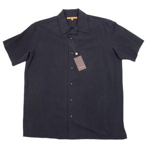 NWT Vintage Joey Richi Mens L‎ Black Floral Beach Camp Hawaiian 100% Silk Shirt